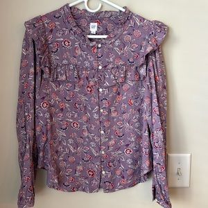 GAP Long Sleeve Floral Ruffle Blouse